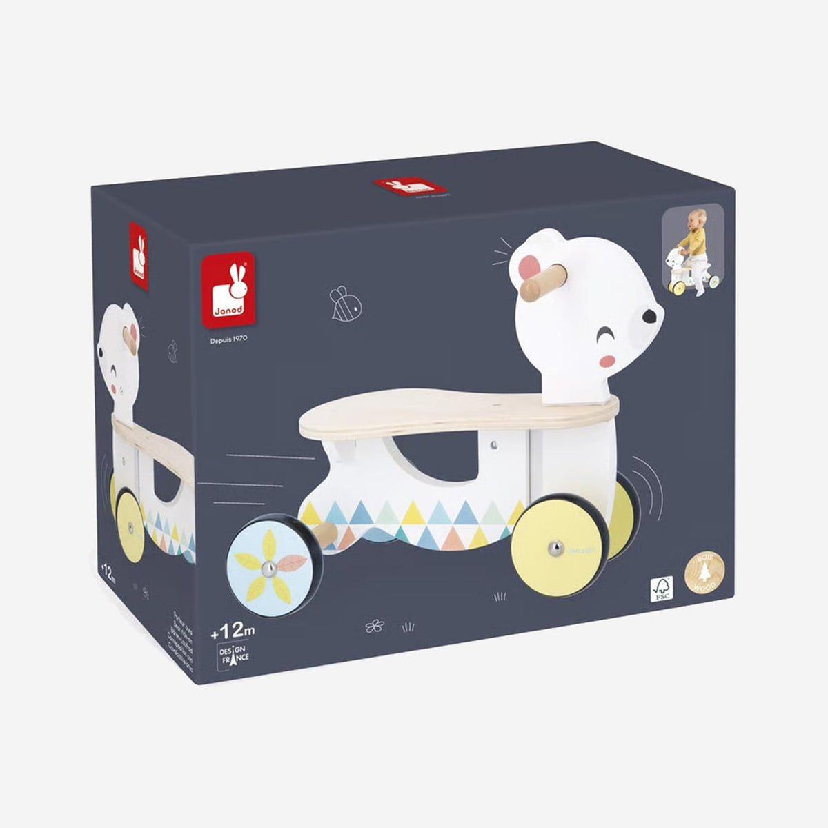 Janod Wooden Ride On Baby Bear Carrier, product image 3