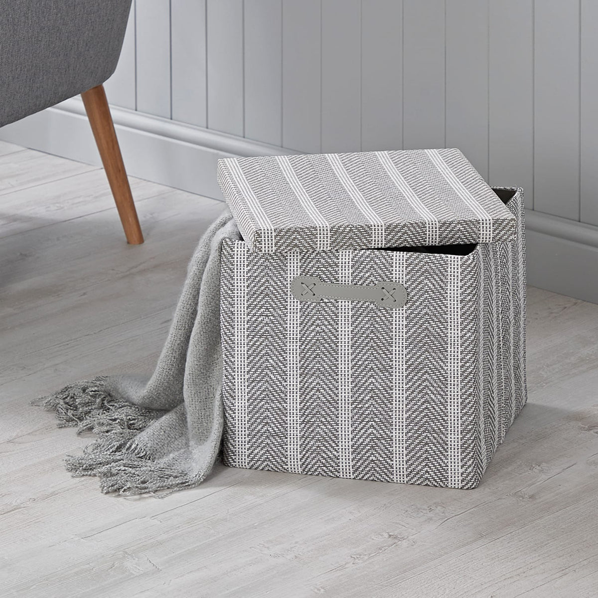 Home Collections Foldable Fabric Storage Box - Chevron Grey