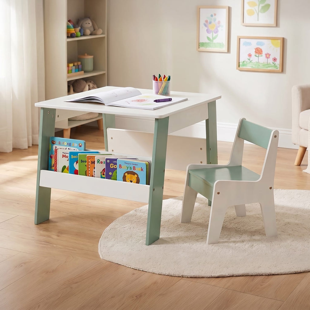 Liberty House Toys Kids Bookshelf Table And Chair - White & Forest Green, product image 2