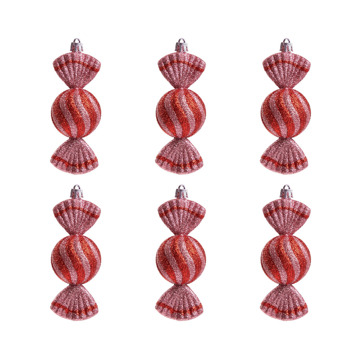Festive Feeling Round Sweet Hanging Decoration 6 Pack - Pink/Red