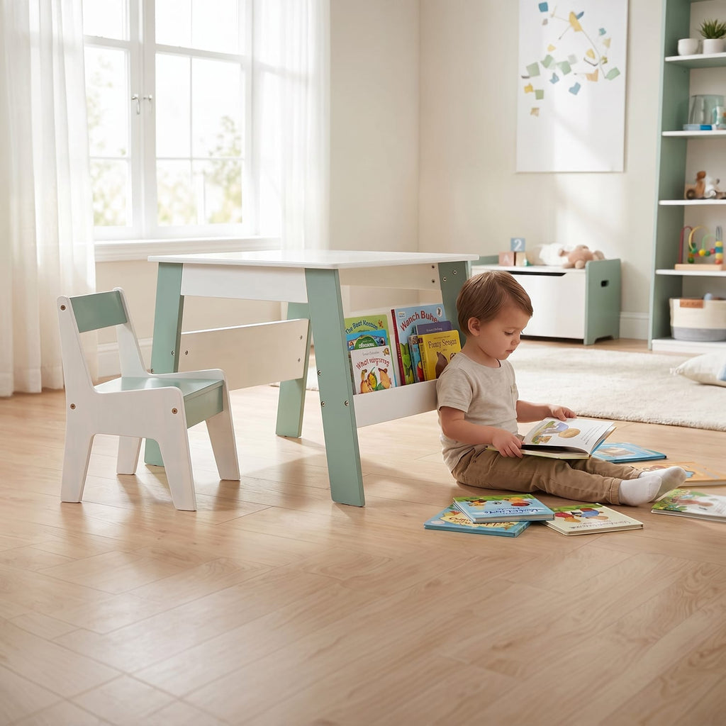 Liberty House Toys Kids Bookshelf Table And Chair - White & Forest Green, product image 8