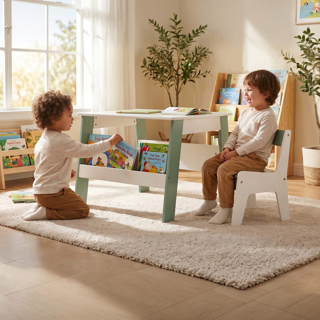 Liberty House Toys Kids Bookshelf Table And Chair - White & Forest Green, product image 12