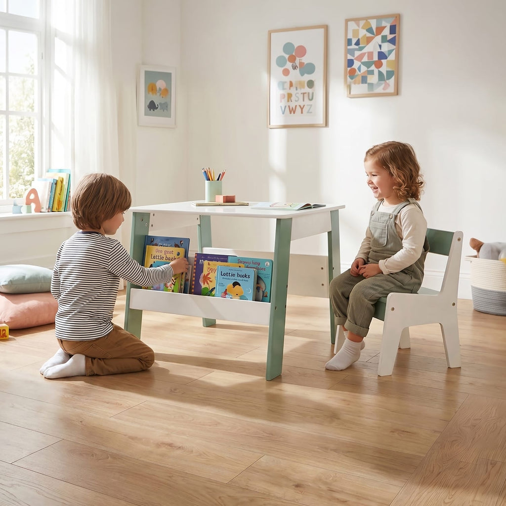 Liberty House Toys Kids Bookshelf Table And Chair - White & Forest Green, product image 13