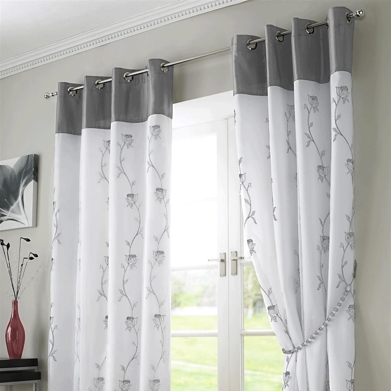 Alan Symonds Tahlia Lined Embroidered Ring Top Curtains, product image 3